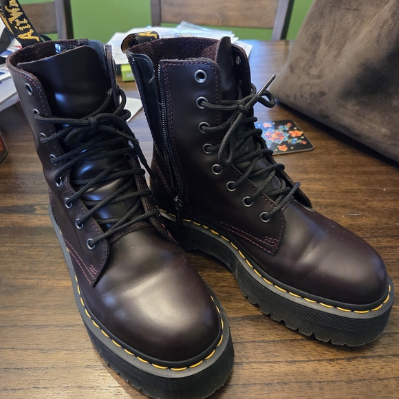 Dr. Martens Shoes - Dr. Martens Women's Dark Burgundy Leather Platform Lace-Up Boots